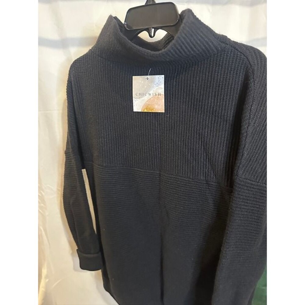 ChicWish Ribbed Turtleneck Sweater – Black – Size XL – NWT